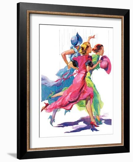 "Three Women Running from Rain,"April 2, 1932-John LaGatta-Framed Giclee Print