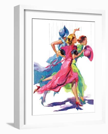 "Three Women Running from Rain,"April 2, 1932-John LaGatta-Framed Giclee Print