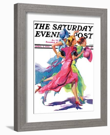 "Three Women Running from Rain," Saturday Evening Post Cover, April 2, 1932-John LaGatta-Framed Giclee Print