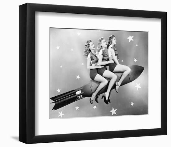 Three Women Sitting on Rocket-null-Framed Premium Giclee Print