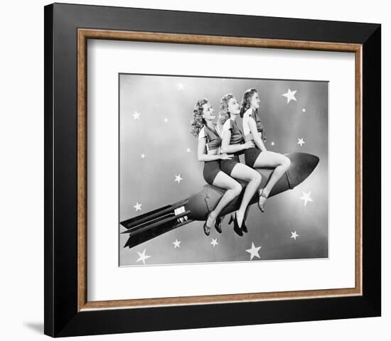 Three Women Sitting on Rocket-null-Framed Art Print