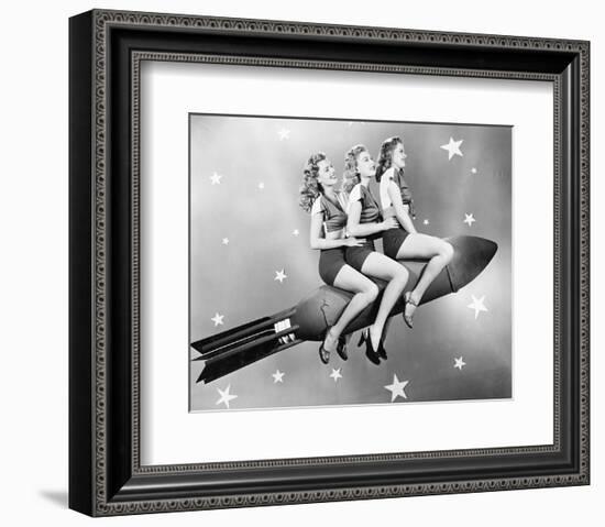 Three Women Sitting on Rocket-null-Framed Art Print