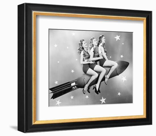 Three Women Sitting on Rocket-null-Framed Art Print