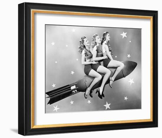 Three Women Sitting on Rocket-null-Framed Art Print