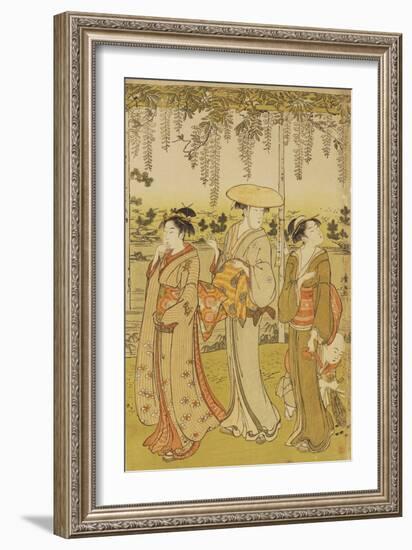 Three Women Viewing Wisteria at Kamedo-Torii Kiyonaga-Framed Giclee Print