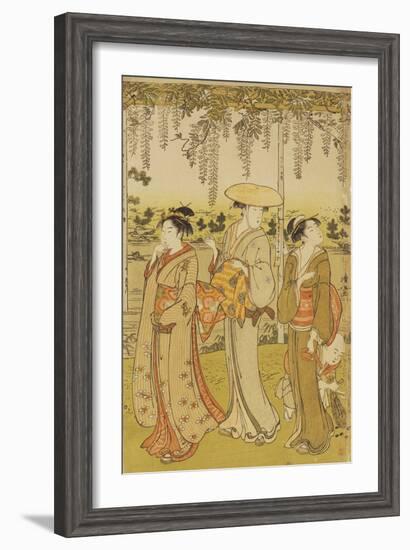 Three Women Viewing Wisteria at Kamedo-Torii Kiyonaga-Framed Giclee Print