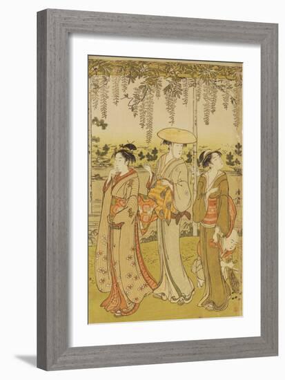 Three Women Viewing Wisteria at Kamedo-Torii Kiyonaga-Framed Giclee Print