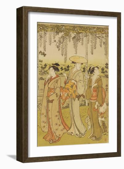 Three Women Viewing Wisteria at Kamedo-Torii Kiyonaga-Framed Giclee Print