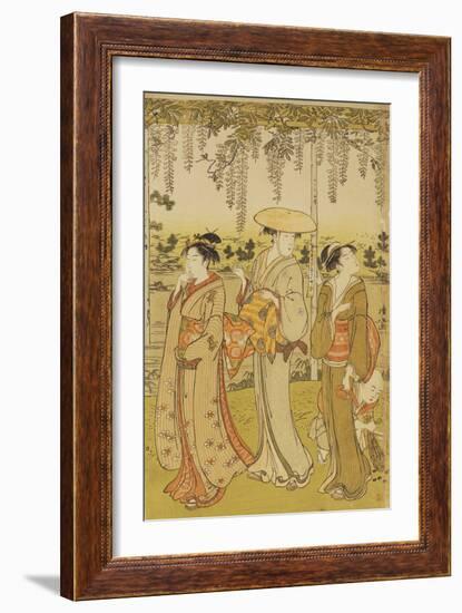 Three Women Viewing Wisteria at Kamedo-Torii Kiyonaga-Framed Giclee Print