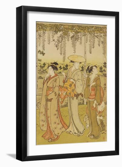 Three Women Viewing Wisteria at Kamedo-Torii Kiyonaga-Framed Giclee Print