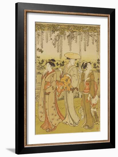 Three Women Viewing Wisteria at Kamedo-Torii Kiyonaga-Framed Giclee Print