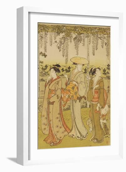 Three Women Viewing Wisteria at Kamedo-Torii Kiyonaga-Framed Giclee Print