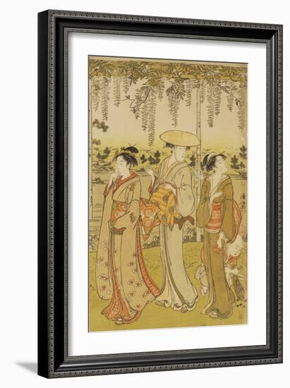 Three Women Viewing Wisteria at Kamedo-Torii Kiyonaga-Framed Giclee Print