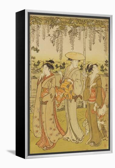 Three Women Viewing Wisteria at Kamedo-Torii Kiyonaga-Framed Premier Image Canvas