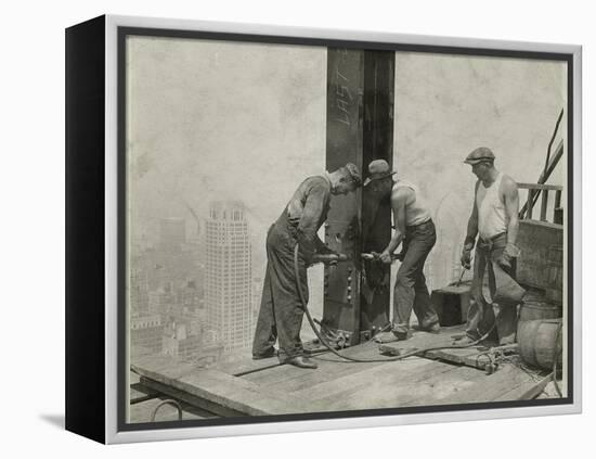 Three Workers Securing a Rivet, Empire State Building, 1931 (Gelatin Silver Print)-Lewis Wickes Hine-Framed Premier Image Canvas