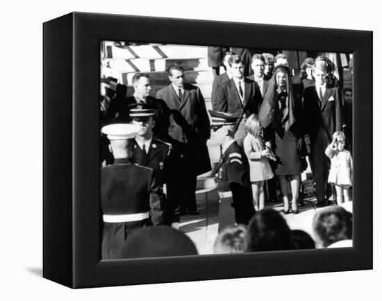 Three Year Old John F Kennedy Jr Salutes His Father's Flag Draped Coffin after Funeral Mass-null-Framed Stretched Canvas