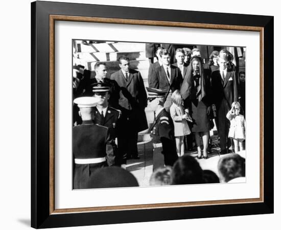 Three Year Old John F Kennedy Jr Salutes His Father's Flag Draped Coffin after Funeral Mass-null-Framed Photo