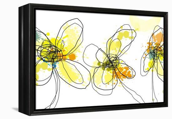 Three Yellow Flowers-Jan Weiss-Framed Stretched Canvas