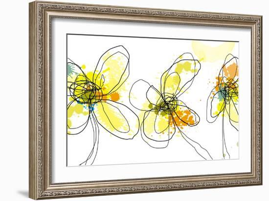 Three Yellow Flowers-Jan Weiss-Framed Art Print