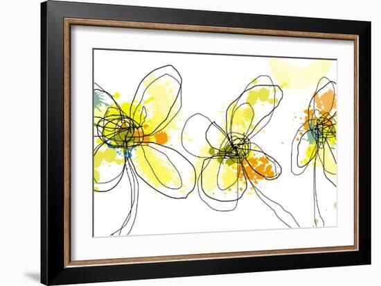 Three Yellow Flowers-Jan Weiss-Framed Art Print