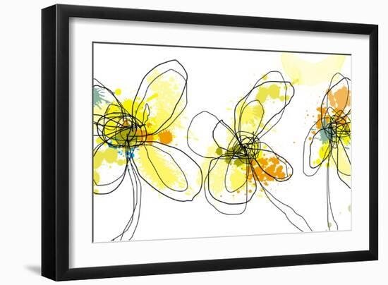 Three Yellow Flowers-Jan Weiss-Framed Art Print