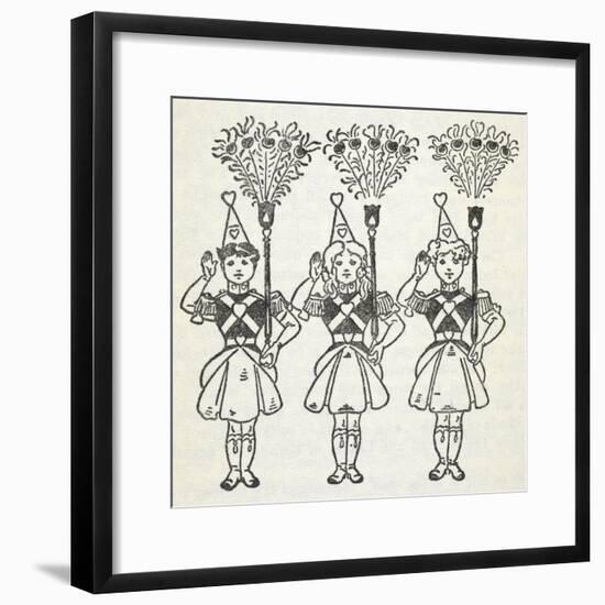 Three Young Girls, Dressed in Handsome Red Uniforms Trimmed With Gold ...'-William Denslow-Framed Giclee Print