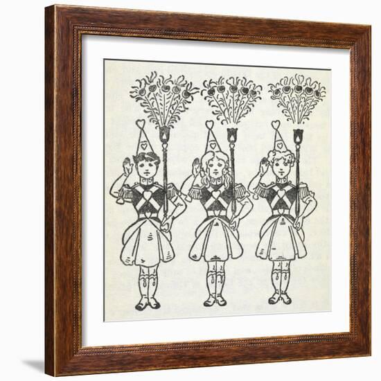 Three Young Girls, Dressed in Handsome Red Uniforms Trimmed With Gold ...'-William Denslow-Framed Giclee Print