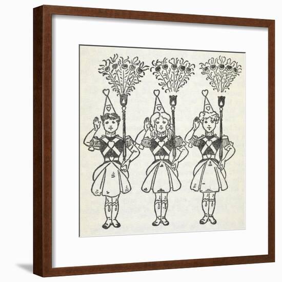 Three Young Girls, Dressed in Handsome Red Uniforms Trimmed With Gold ...'-William Denslow-Framed Giclee Print