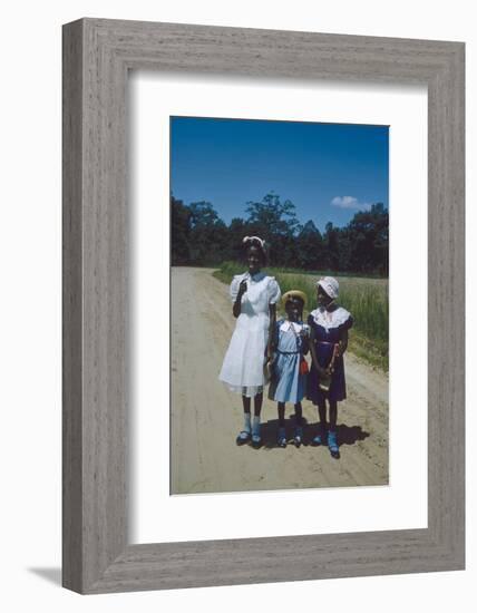 Three Young Girls in Collared Dresses, Edisto Island, South Carolina, 1956-Walter Sanders-Framed Photographic Print