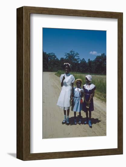 Three Young Girls in Collared Dresses, Edisto Island, South Carolina, 1956-Walter Sanders-Framed Photographic Print