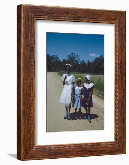 Three Young Girls in Collared Dresses, Edisto Island, South Carolina, 1956-Walter Sanders-Framed Photographic Print