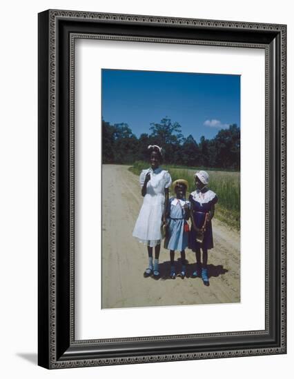 Three Young Girls in Collared Dresses, Edisto Island, South Carolina, 1956-Walter Sanders-Framed Photographic Print