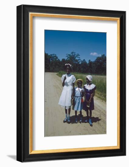 Three Young Girls in Collared Dresses, Edisto Island, South Carolina, 1956-Walter Sanders-Framed Photographic Print