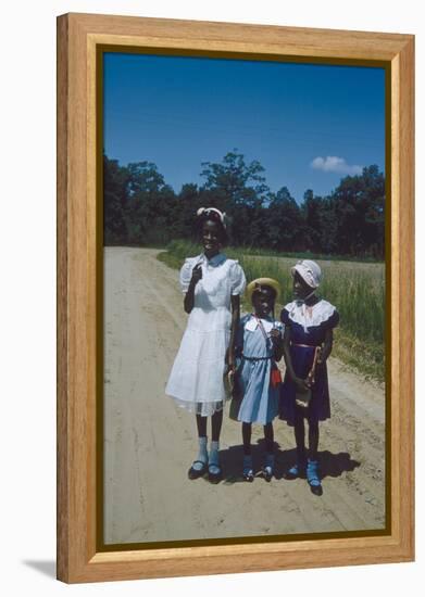 Three Young Girls in Collared Dresses, Edisto Island, South Carolina, 1956-Walter Sanders-Framed Premier Image Canvas