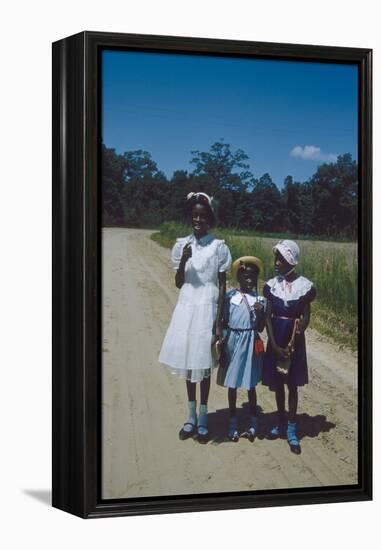 Three Young Girls in Collared Dresses, Edisto Island, South Carolina, 1956-Walter Sanders-Framed Premier Image Canvas