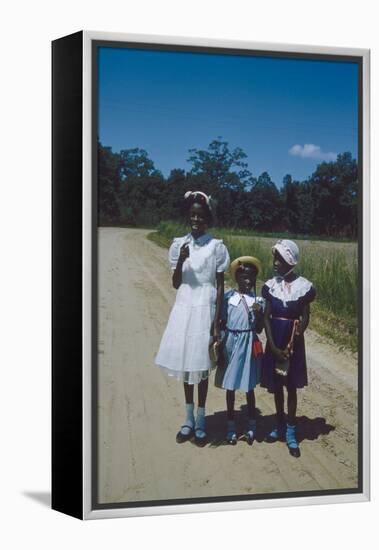 Three Young Girls in Collared Dresses, Edisto Island, South Carolina, 1956-Walter Sanders-Framed Premier Image Canvas