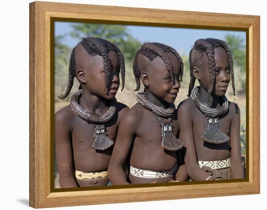 Three Young Girls, their Bodies Lightly Smeared with Red Ochre Mixture, Namibia-Nigel Pavitt-Framed Premier Image Canvas