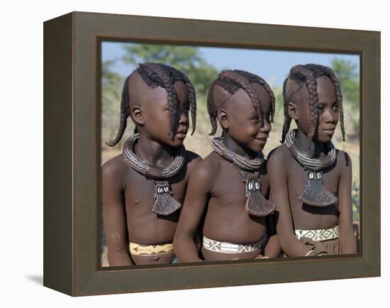 Three Young Girls, their Bodies Lightly Smeared with Red Ochre Mixture, Namibia-Nigel Pavitt-Framed Premier Image Canvas