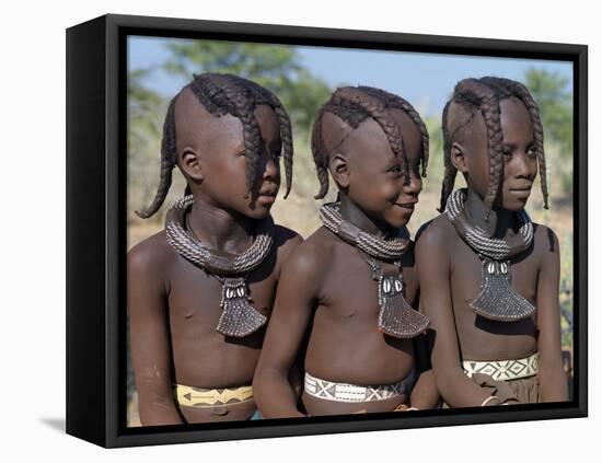 Three Young Girls, their Bodies Lightly Smeared with Red Ochre Mixture, Namibia-Nigel Pavitt-Framed Premier Image Canvas