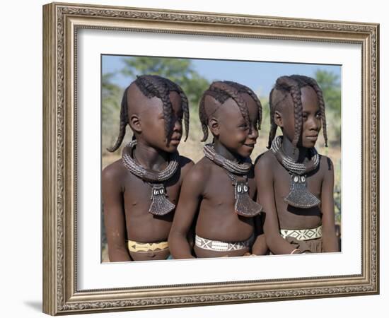 Three Young Girls, their Bodies Lightly Smeared with Red Ochre Mixture, Namibia-Nigel Pavitt-Framed Photographic Print