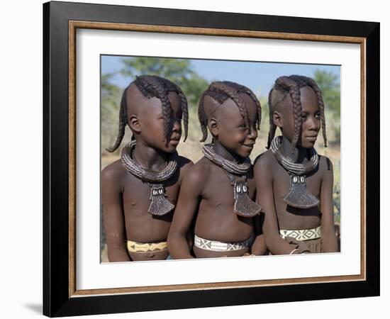 Three Young Girls, their Bodies Lightly Smeared with Red Ochre Mixture, Namibia-Nigel Pavitt-Framed Photographic Print