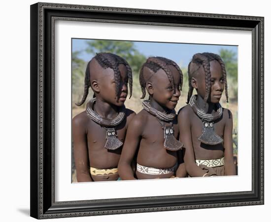 Three Young Girls, their Bodies Lightly Smeared with Red Ochre Mixture, Namibia-Nigel Pavitt-Framed Photographic Print