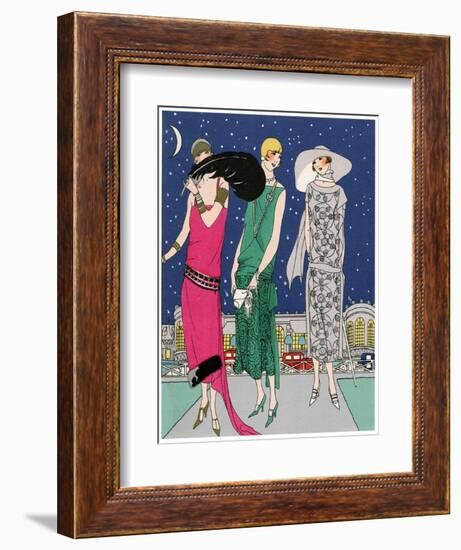 Three Young Ladies in Evening Outfits by Worth-null-Framed Art Print