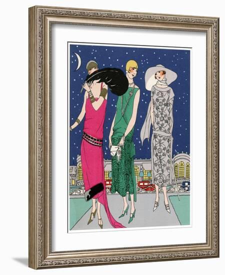 Three Young Ladies in Evening Outfits by Worth-null-Framed Art Print