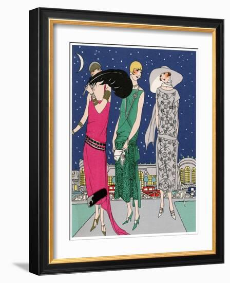 Three Young Ladies in Evening Outfits by Worth-null-Framed Art Print