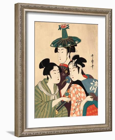 Three Young Men or Women, Between 1780 and 1806-Kitagawa Utamaro-Framed Giclee Print