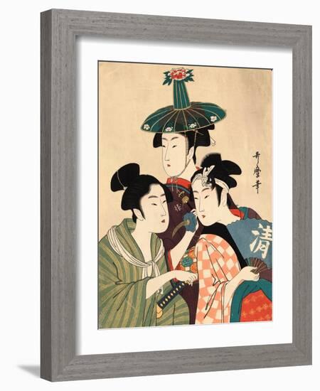 Three Young Men or Women, Between 1780 and 1806-Kitagawa Utamaro-Framed Giclee Print