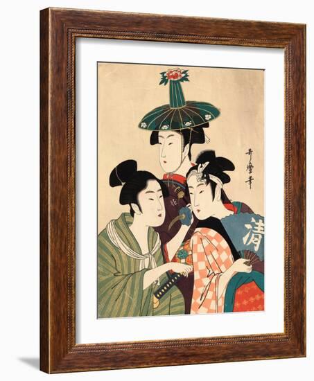 Three Young Men or Women, Between 1780 and 1806-Kitagawa Utamaro-Framed Giclee Print