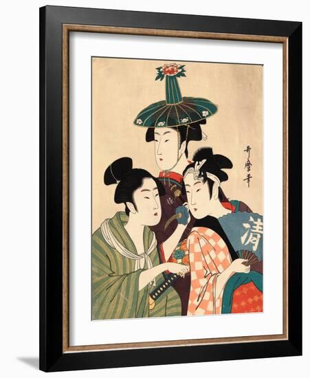 Three Young Men or Women, Between 1780 and 1806-Kitagawa Utamaro-Framed Giclee Print