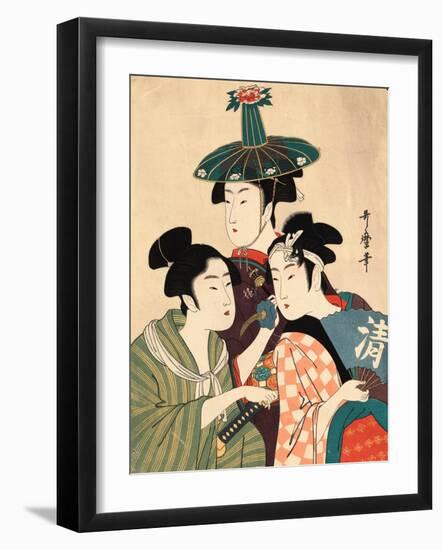 Three Young Men or Women, Between 1780 and 1806-Kitagawa Utamaro-Framed Giclee Print